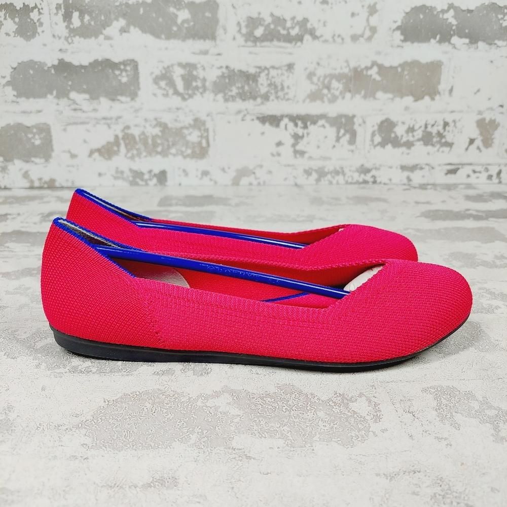New Rothy's The Flat Fucsia Pink Knit Round Toe Slip On Loafers W756 - Picture 3 of 8